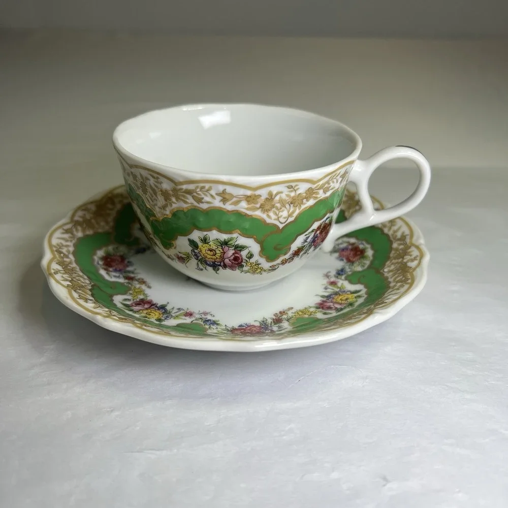 Andrea By Sedak 1996 Inspired By 18th Century‎ Sevres Green Porcelain Cup Saucer
